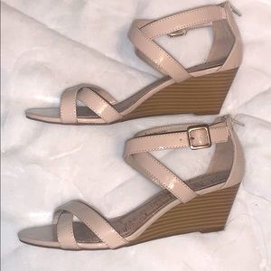 Strappy nude wedge sandals by Merona.